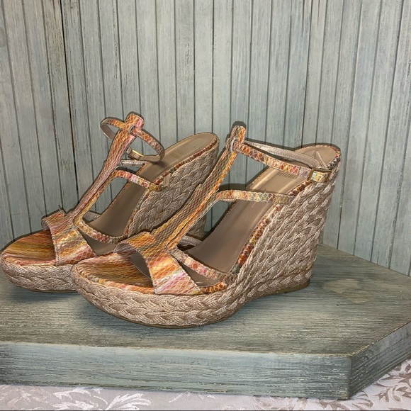Stuart Weitzman Pastel Multicolor Leather Wedge Heels 8M